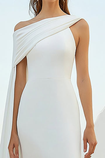 Sheath One Shoulder White Formal Dress